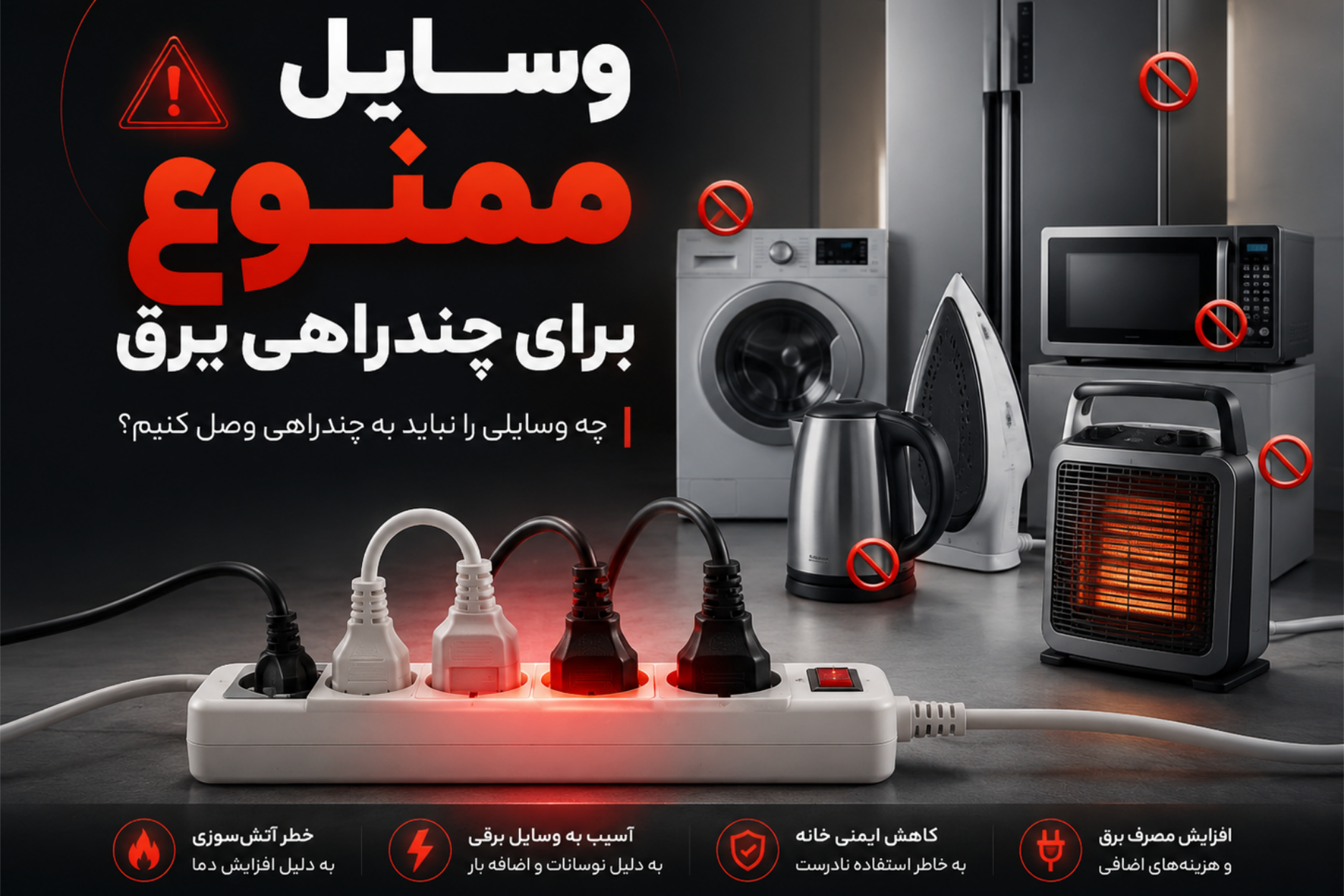 چه وسایلی را نباید به چندراهی برق وصل کنیم؟