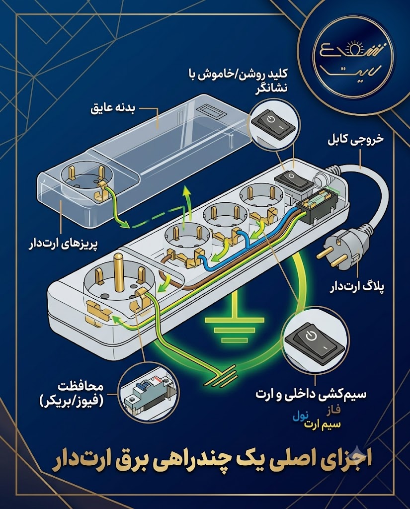 اجزای اصلی یک چندراهی برق ارت‌دار