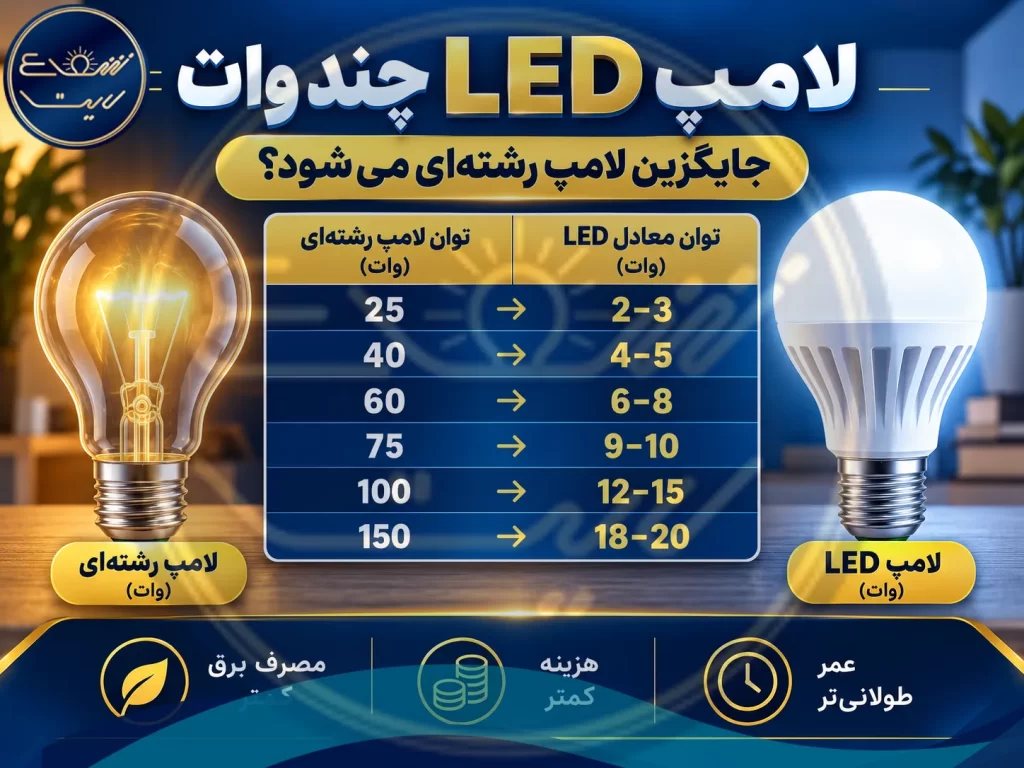 لامپ LED چند وات جایگزین لامپ رشته‌ای می‌شود؟ جدول تبدیل توان