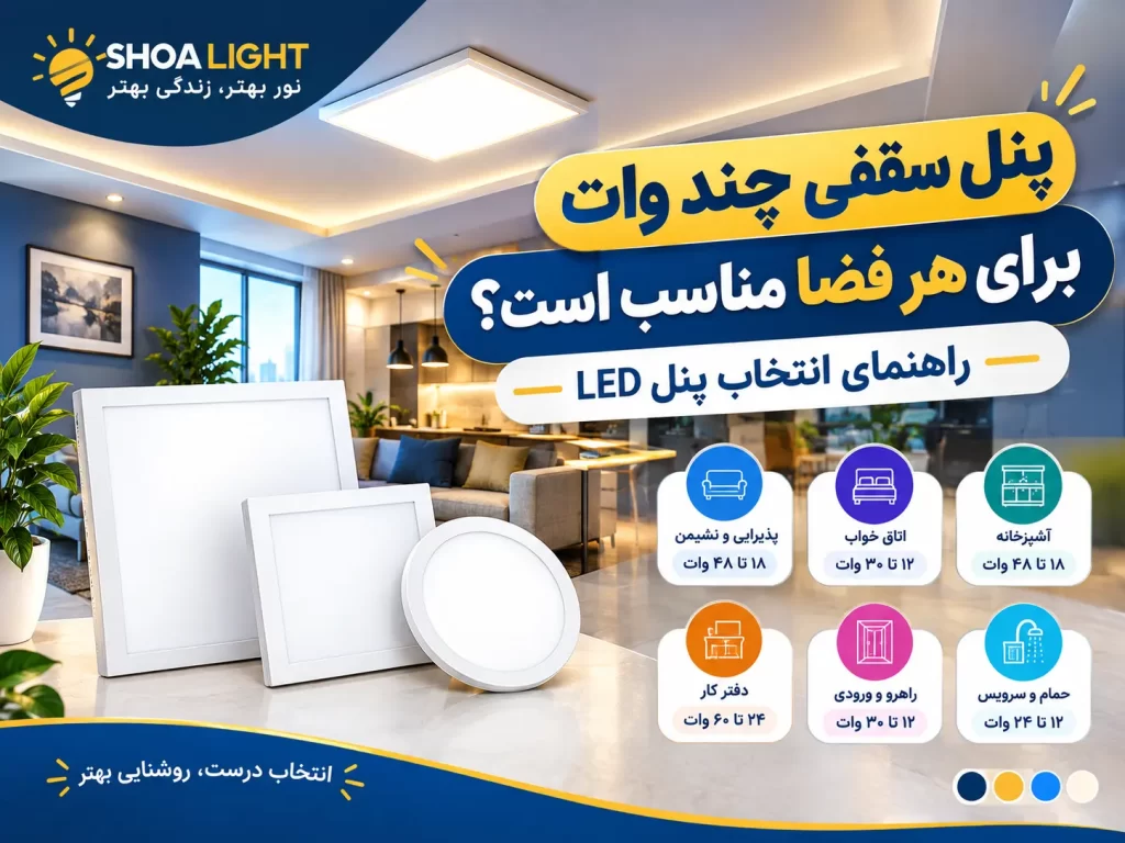 پنل سقفی چند وات برای هر فضا مناسب است؟ راهنمای انتخاب پنل LED